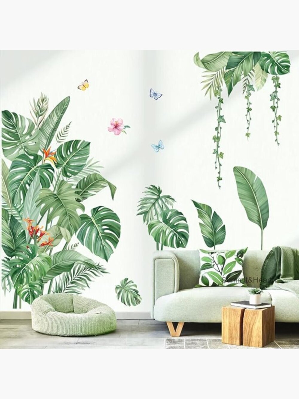 Large Tropical Leaf Wall Decals, Removable PVC Stickers for Living Room Decor